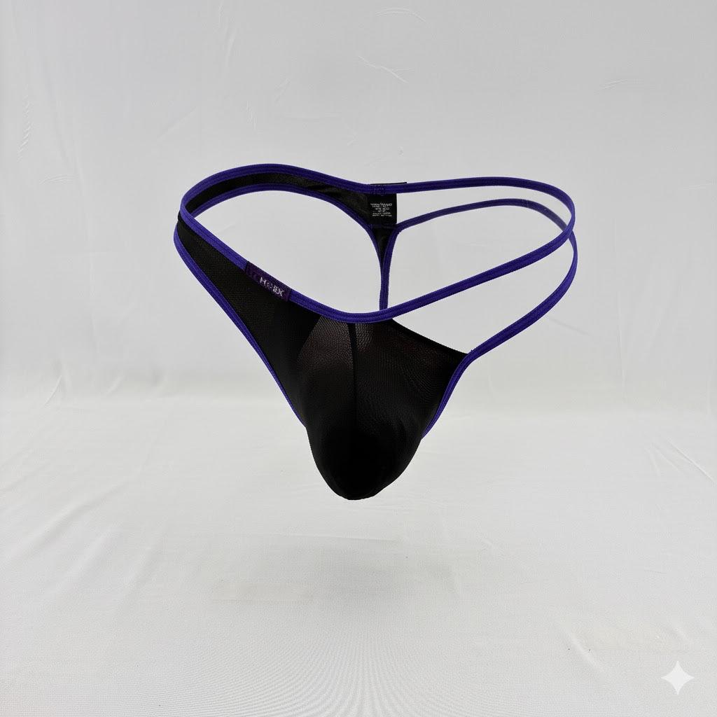 Tanga de Licra Negra con Ribete naranja