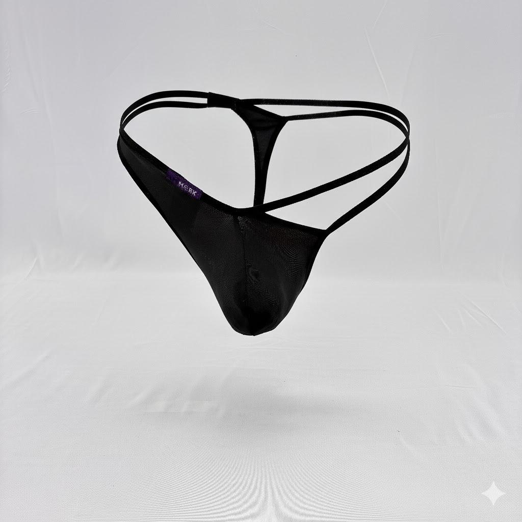 Tanga de Licra Negra con Ribete naranja